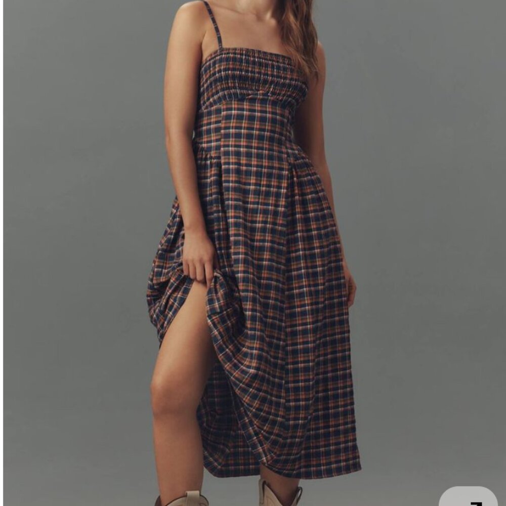 Pilcro Sleeveless Smocked Plaid Midi Dress Anthropologie XS